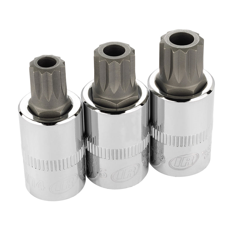 3 Piece 1/2 Inch Drive Triple Square XZN Tamper-Proof Bit Socket Set